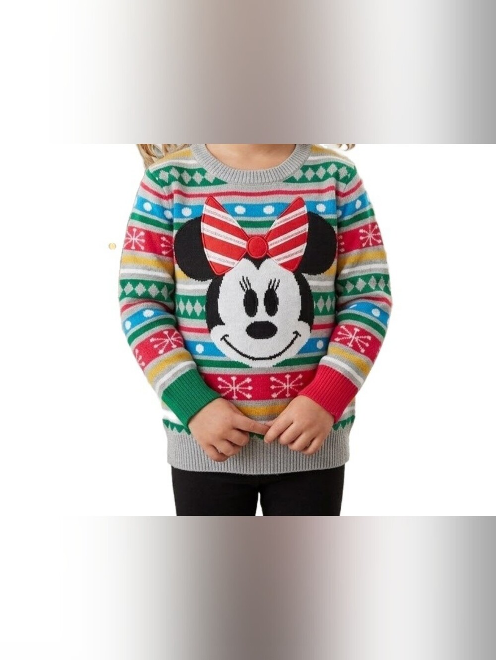 Disney Sweater Girls Multicolor Minnie Mouse Holiday Pattern Great Condition